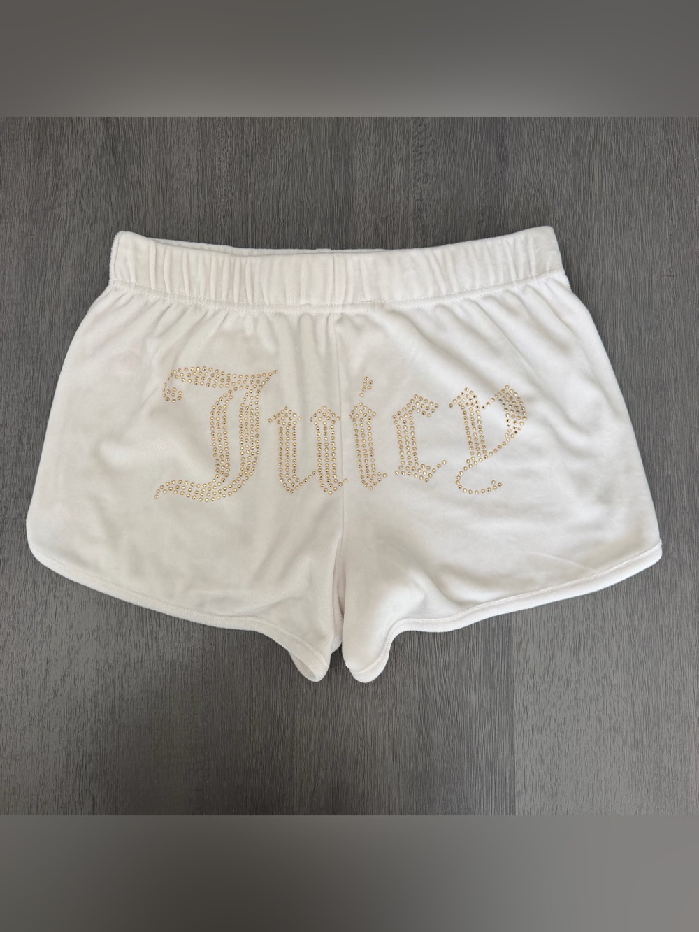 Juicy Couture Velour Sleep Shorts Ivory Bedazzled Y2K Rhinestone Logo Womens S
